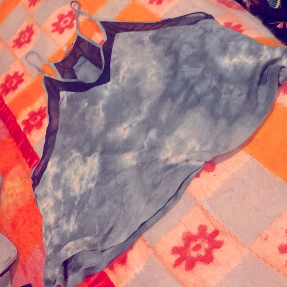 Lucca Couture blue tie-dye flowy spaghetti strap tank top size medium. Mesh top - Picture 1 of 9